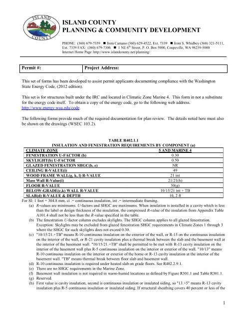Residential Energy Code Worksheet Island County Government