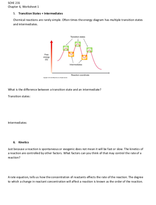 Solved SCHE 231 Chapter 6 Worksheet 1 Energy Diagrams 1 Chegg
