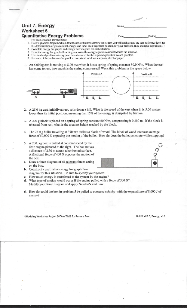 Solved Unit 7 Energy Worksheet 6 Quantitative Energy Pro Chegg