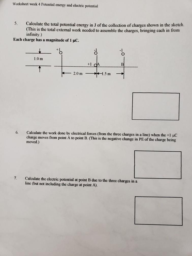 Solved Worksheet Week 4 Potential Energy And Electric Pot Chegg