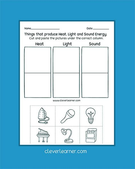 Sources Of Energy Printables For Kindergarten And First Grade 