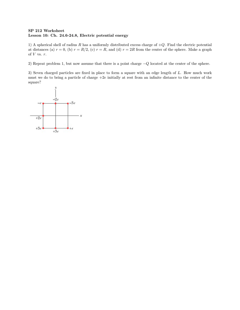 SP 212 Worksheet Lesson 10 Ch 24 6 24 8 Electric Potential Energy