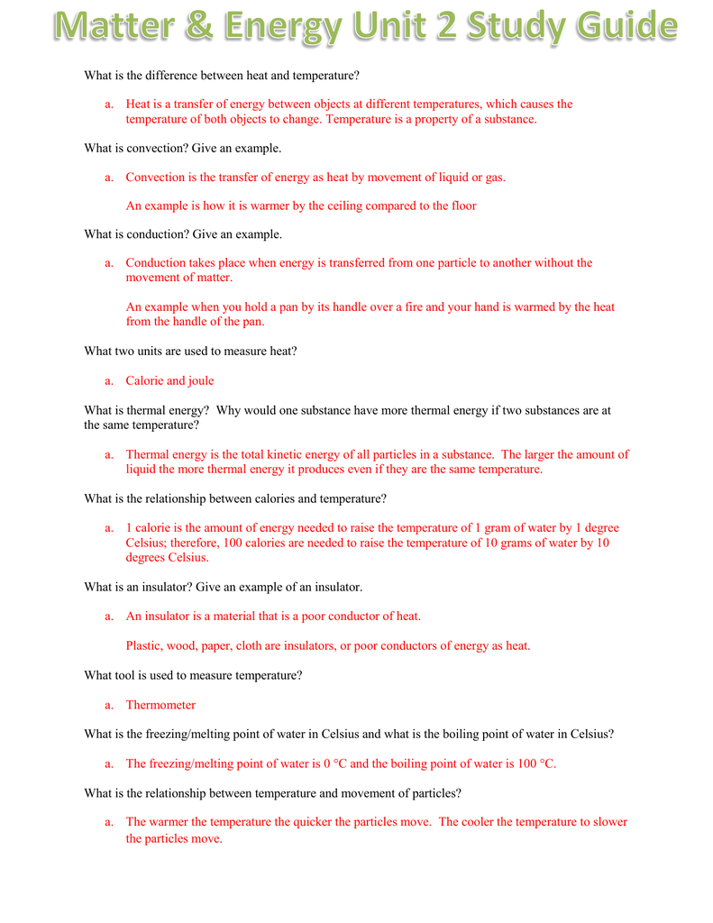 Thermal Energy Temperature And Heat Worksheet Lesson 1 Answer Key 