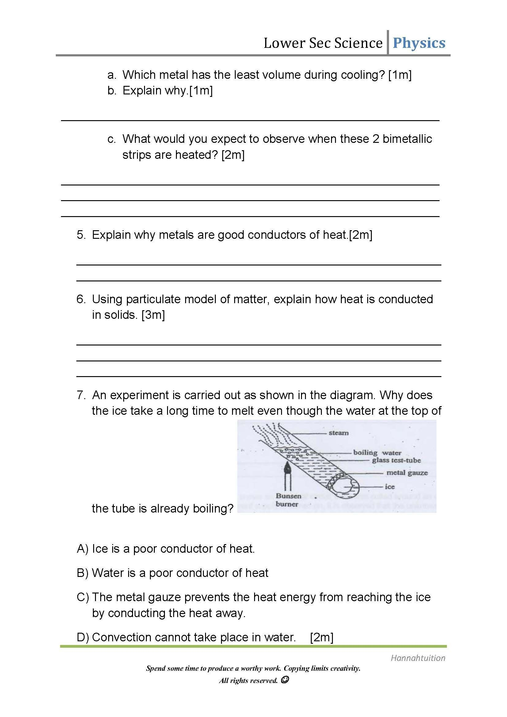 Thermal Energy Transfer Worksheet