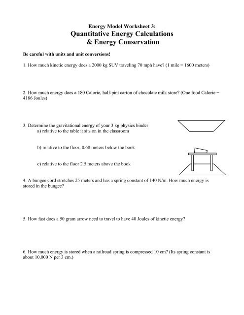 Unit 3 Worksheet 3 Quantitative Energy Problems Answers Pdf Worksheet