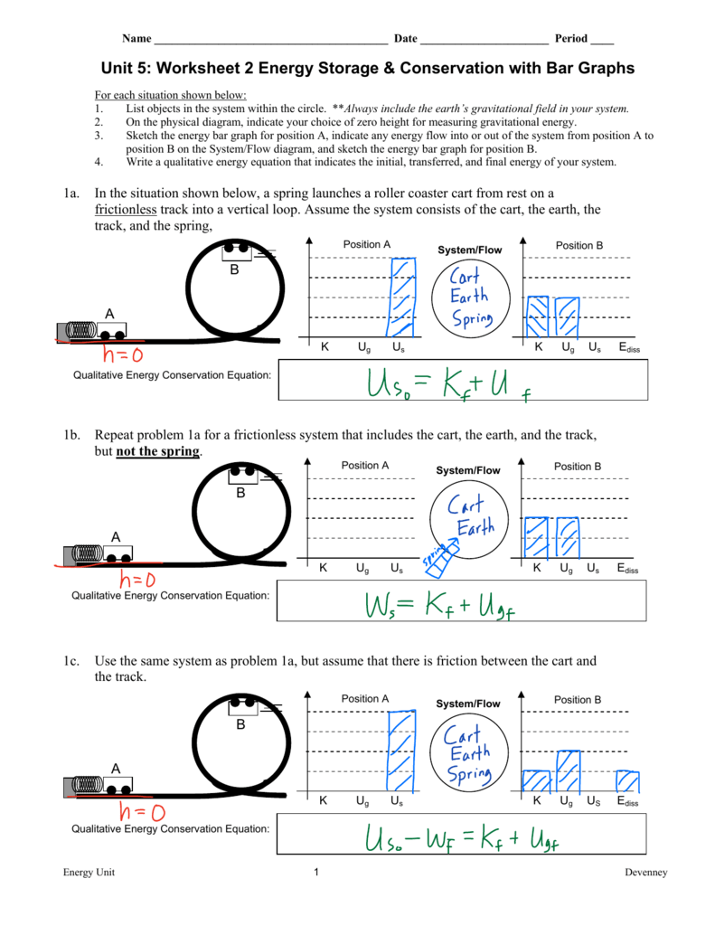 Unit 5 Worksheet 2 Energy Storage Conservation With Bar Graphs