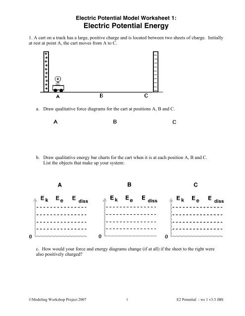 Worksheet 1 Electric Potential Energy Modeling Physics