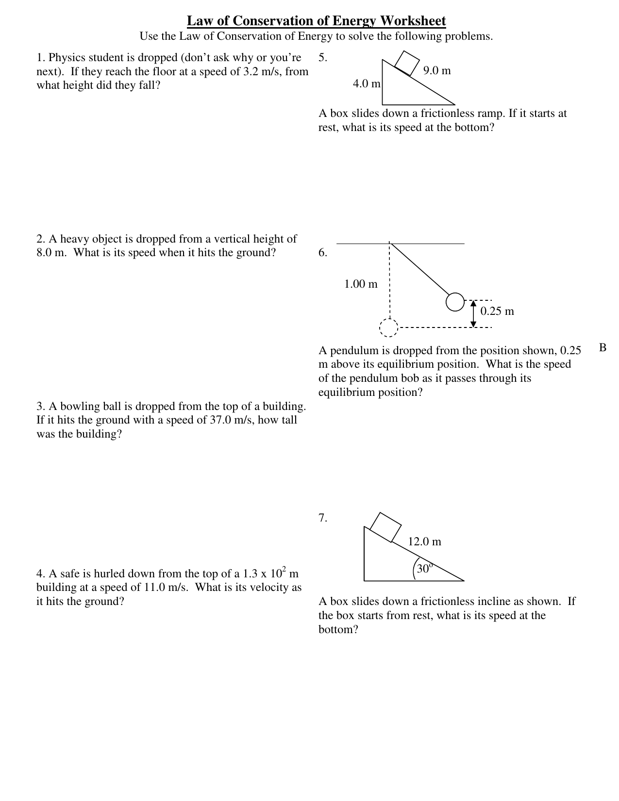 Worksheet 4 Law Of Conservation Of Energy