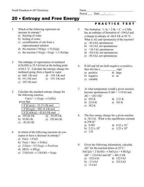  20 Gibbs Free Energy Worksheet Simple Template Design