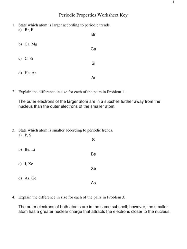 30 Periodic Trends Worksheet Answer Key Worksheet Information