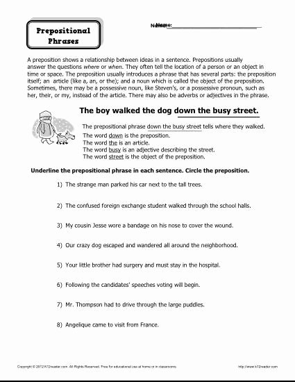 50 Prepositional Phrase Worksheet With Answers Chessmuseum Template 