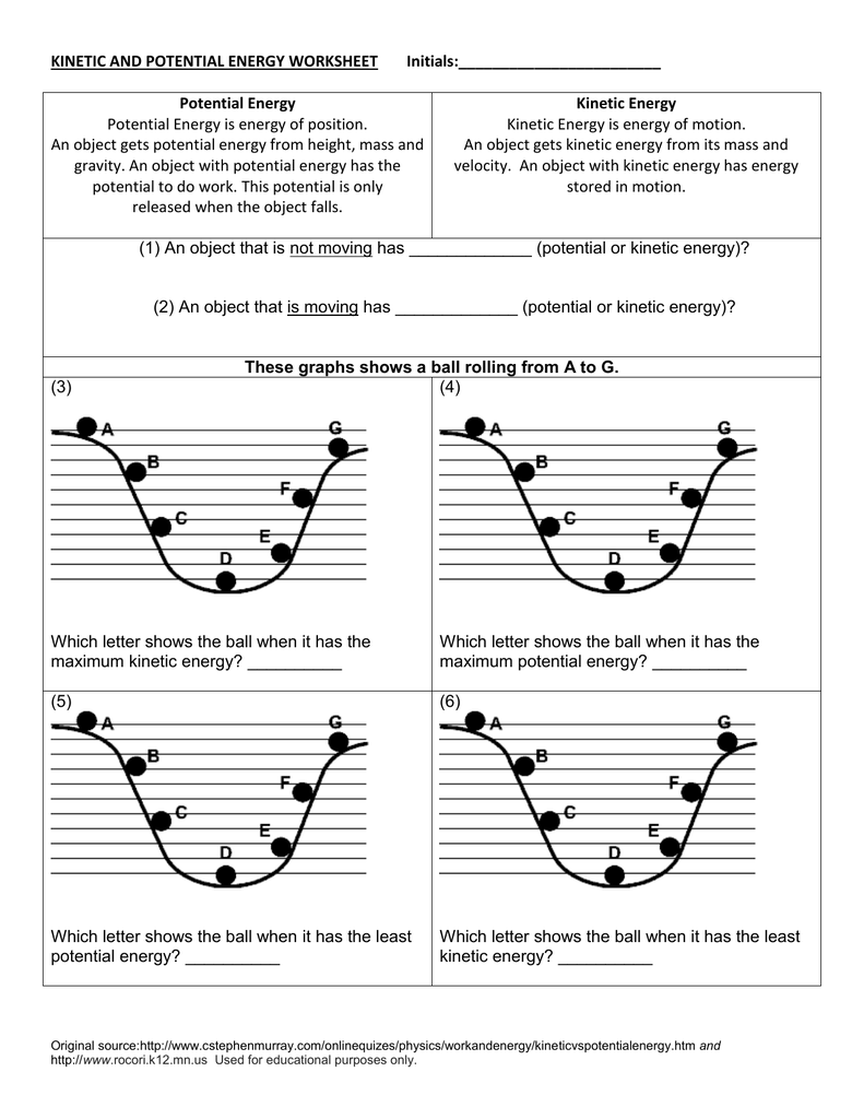 6 Kinetic And Potential Energy Worksheet Answers Worksheet Information