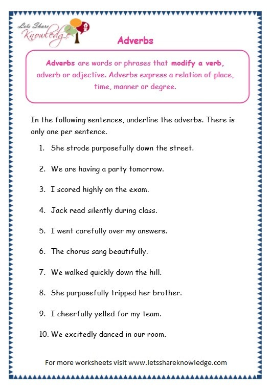 Adverbs Worksheets Grade 6