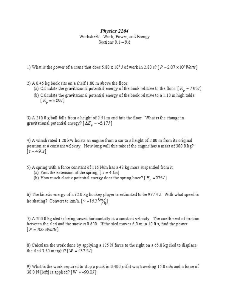 Answer Key Work Power And Energy Worksheet Answers Explore Worksheet