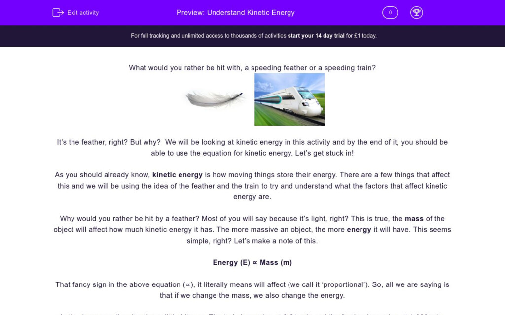 Calculate Kinetic Energy Worksheet EdPlace