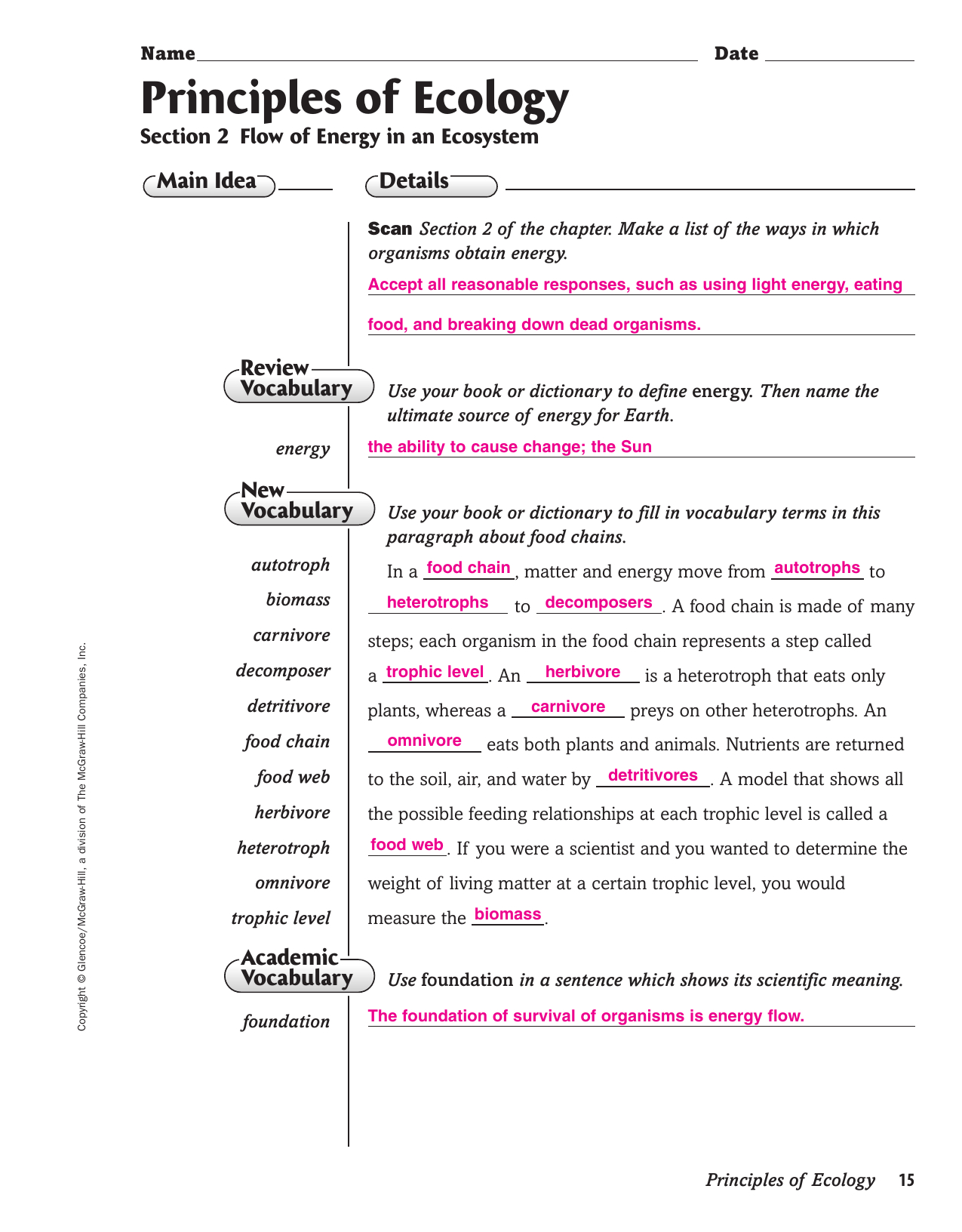 Chapter 2 Principles Of Ecology Worksheet Answers Db excel