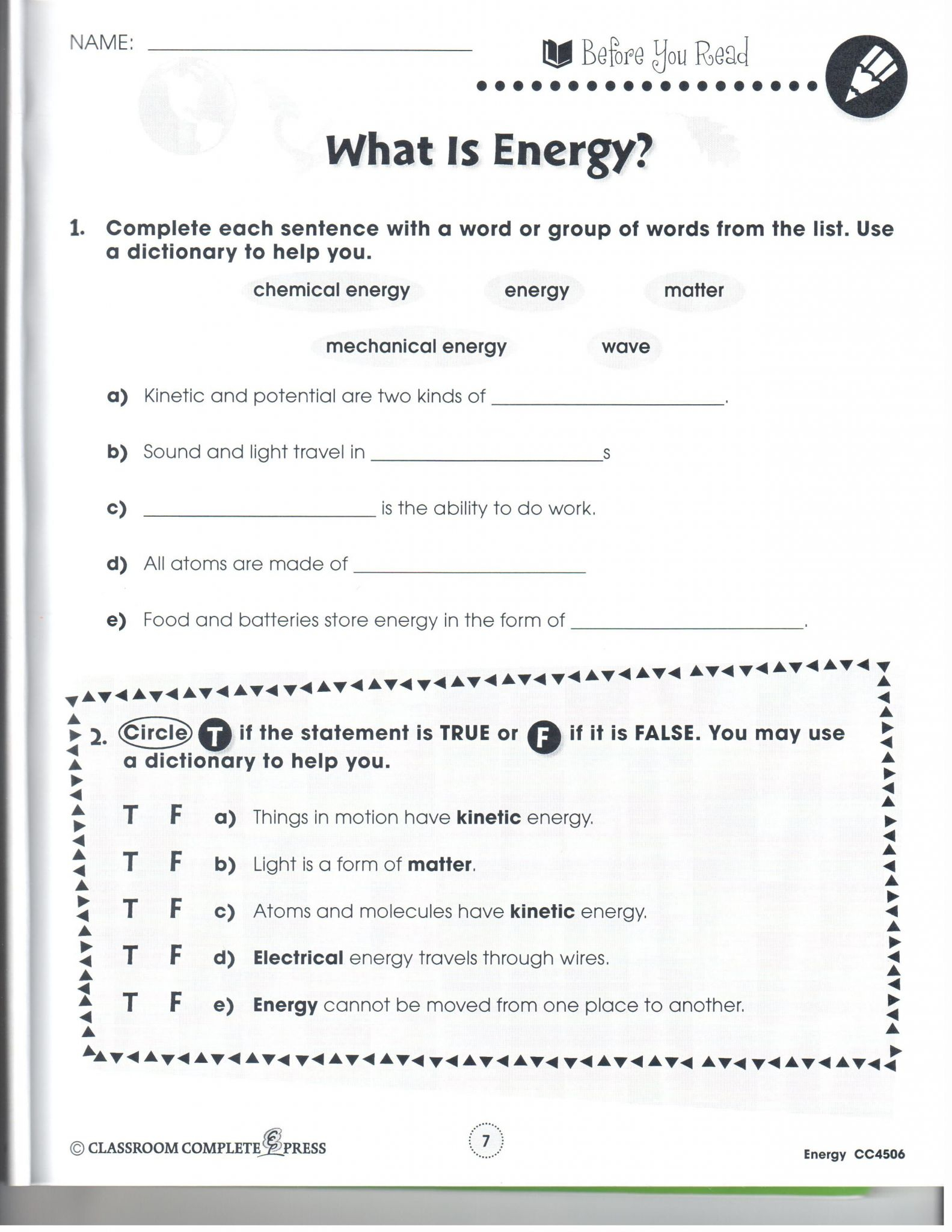 Chemistry A Study Of Matter Worksheet Answers