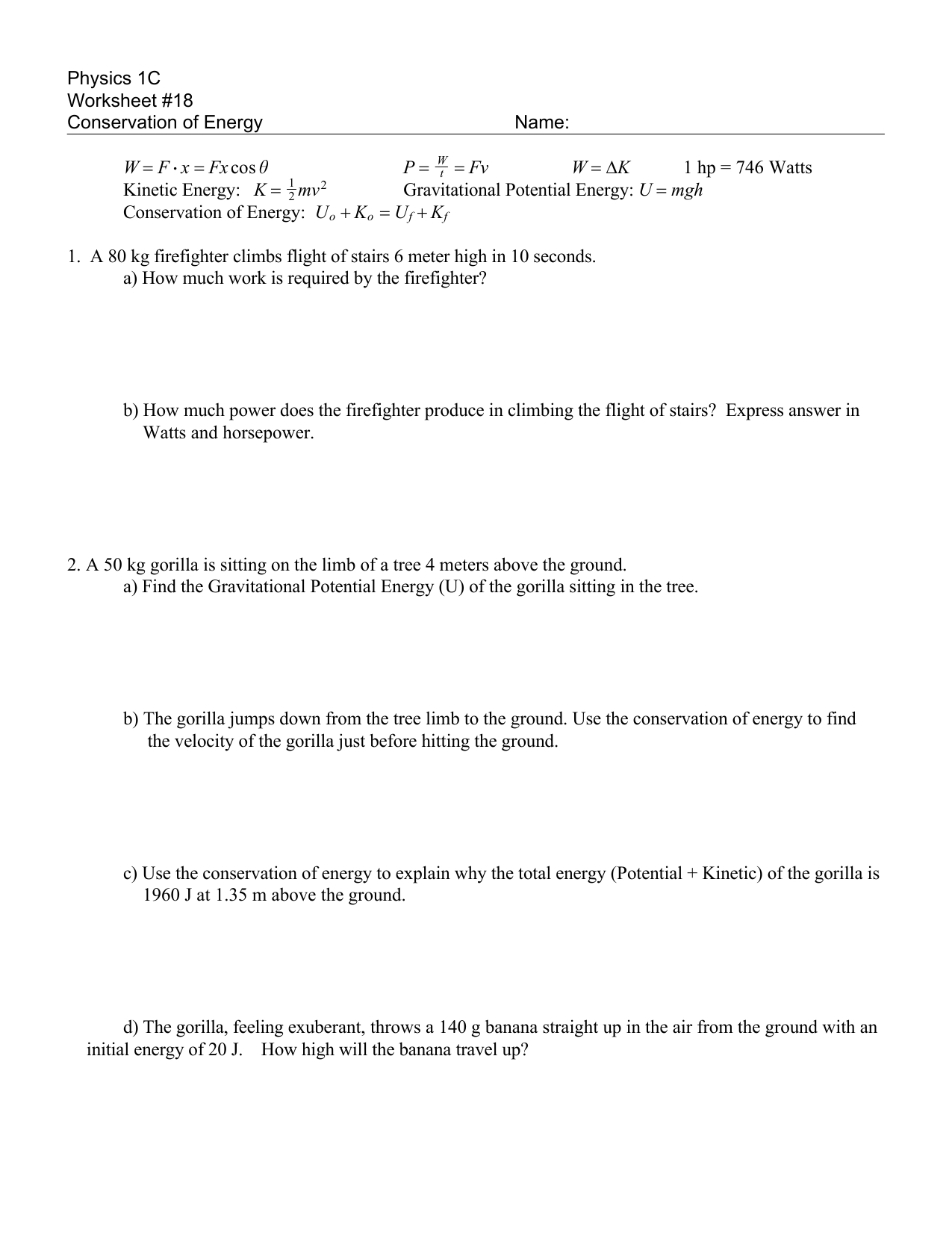 Efficiency Worksheet Answers