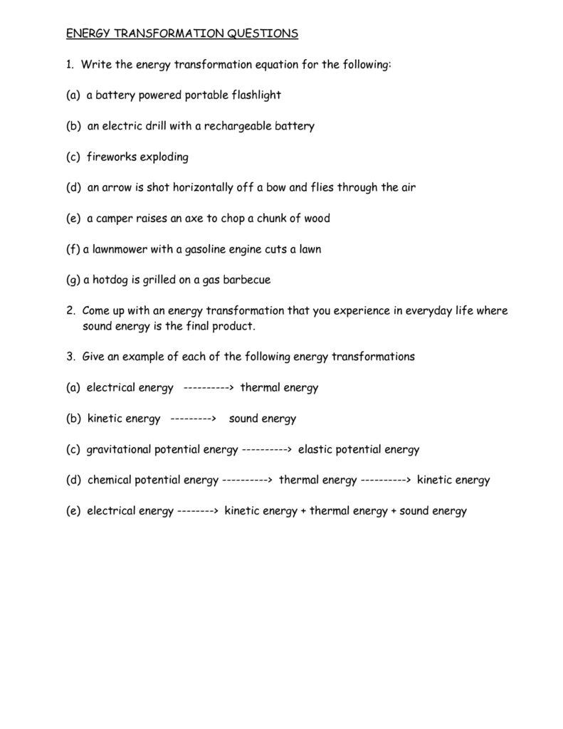 Energy And Energy Transformations Worksheet Answer Key Db excel