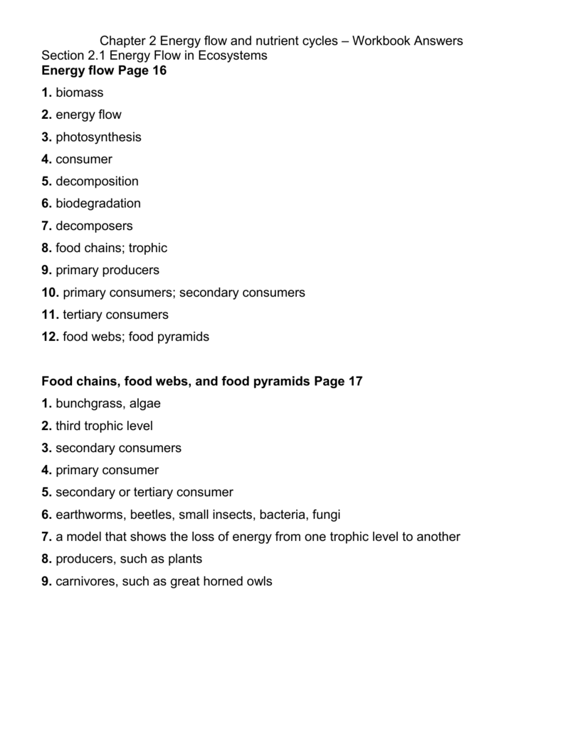 Energy Flow In Ecosystems Worksheet Answer Key Worksheet List