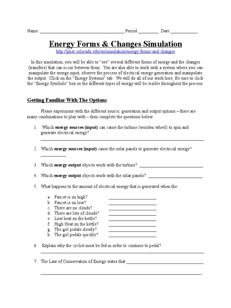 Energy Forms And Changes Simulation Worksheet Answers Db excel