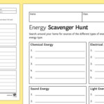 Energy Scavenger Hunt Homework Activity Sheet Homework Energy