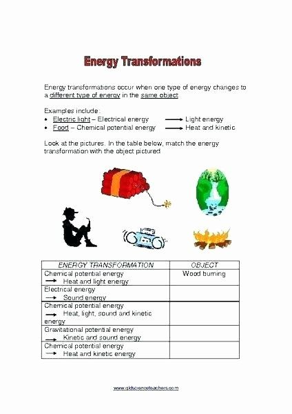 Energy Transformation Worksheet Answer Key Worksheet