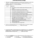 Energy Worksheet 4 Energy Storage Mechanisms And Total Mechanical Energy