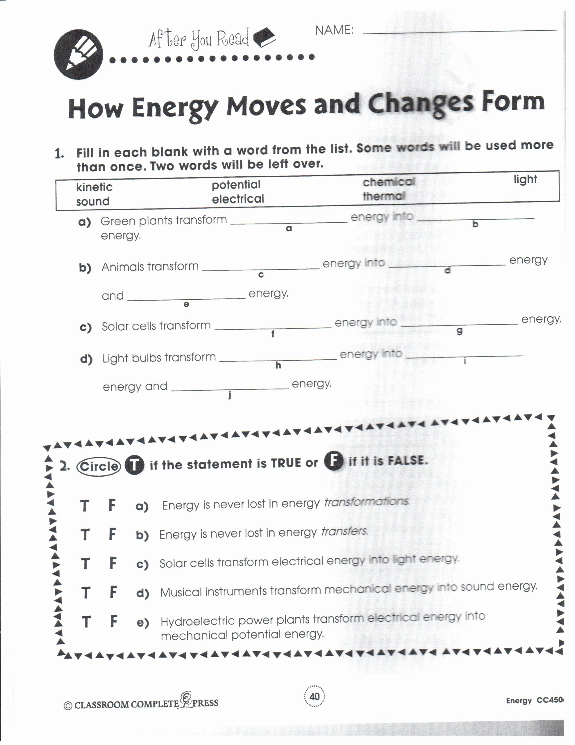 Forms Of Energy Worksheet Answers Elegant Physical Science January 2013 