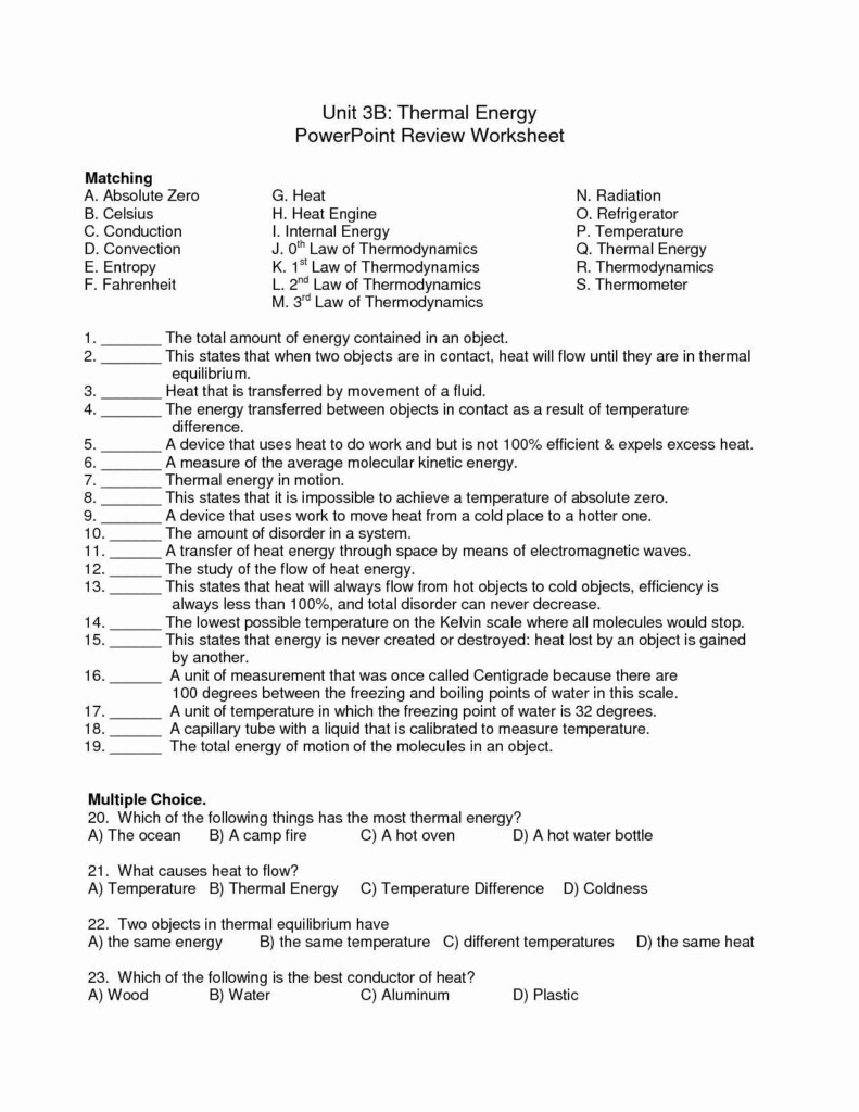 Forms Of Energy Worksheet Answers Forms Energy Worksheet Answers 