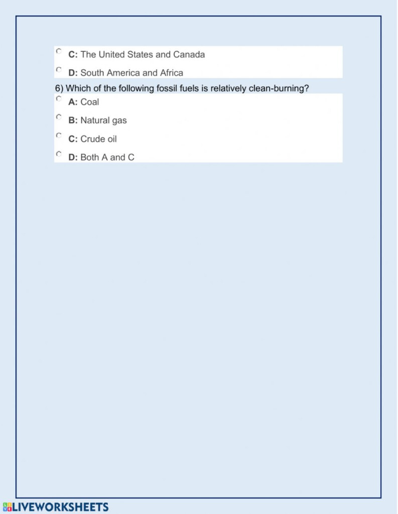 Fossil Fuels Worksheet