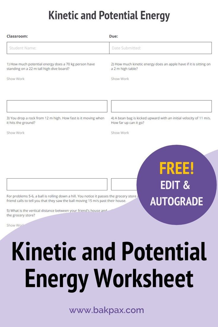 Free Kinetic And Potential Energy Physics Worksheet Biology Worksheet 