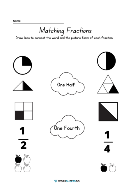 Halves And Fourths Worksheet Matching Fractions Worksheets GO