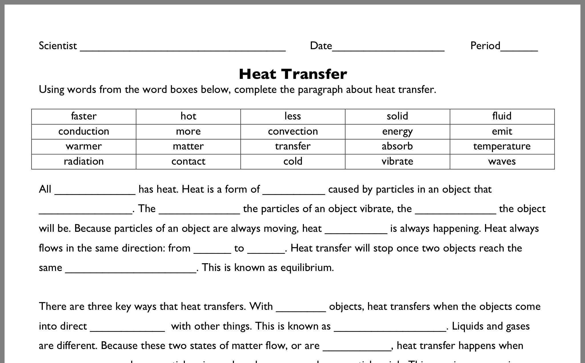 Heat Transfer Problems Worksheet Answers Try This Sheet