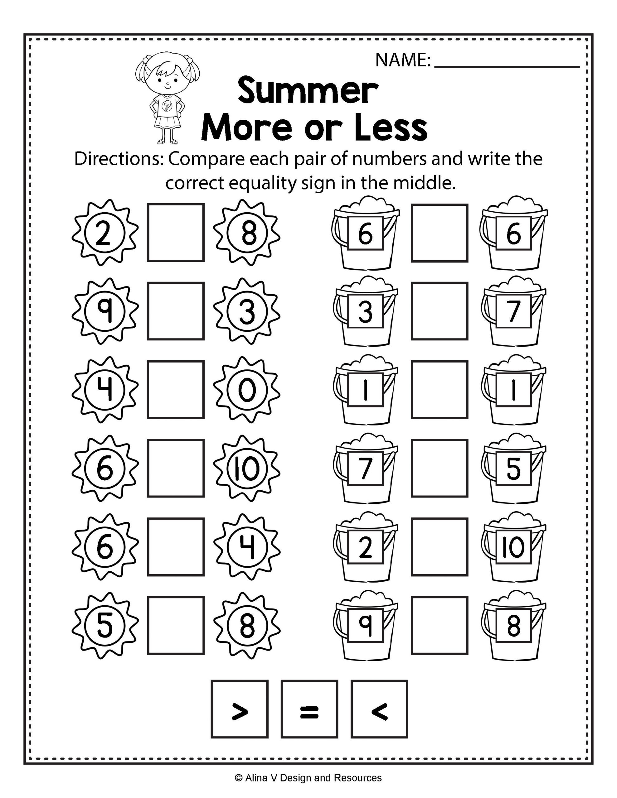 Kindergarten More Or Less Worksheet Worksheet For Kindergarten