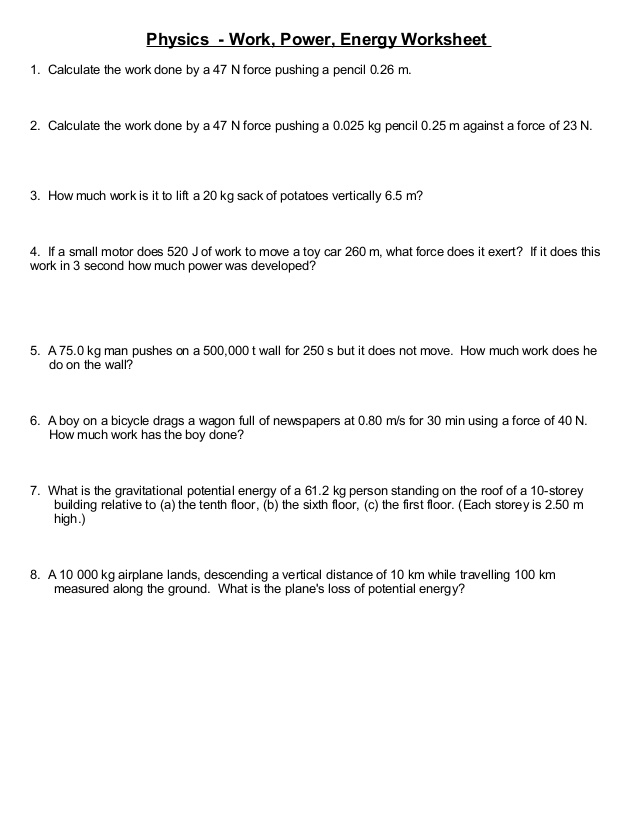 Kinetic And Potential Energy Calculations Worksheet 1397591 Free
