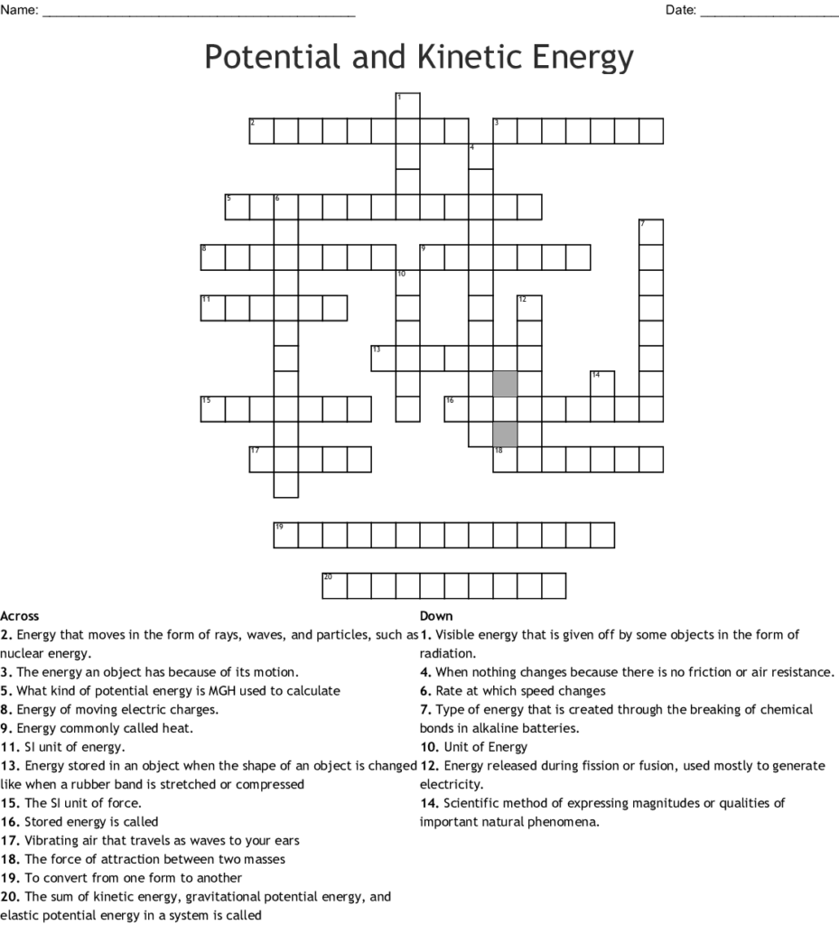 Kinetic And Potential Energy Worksheet Answers Key Escolagersonalvesgui