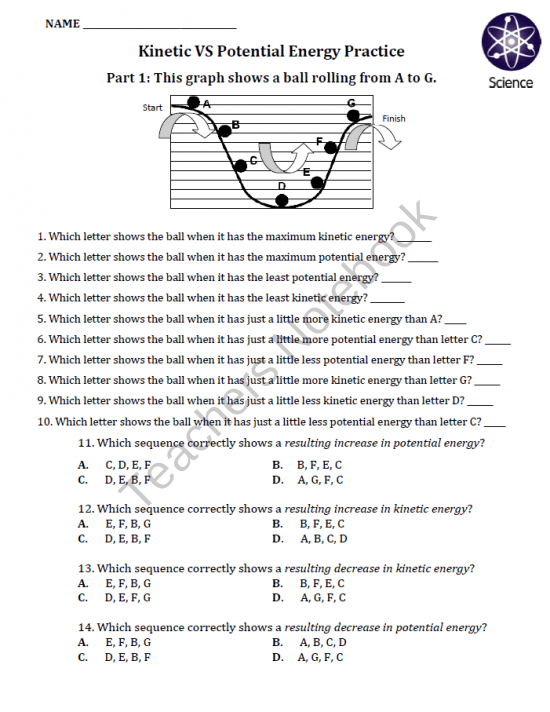 Kinetic And Potential Energy Worksheets For 6th Grade