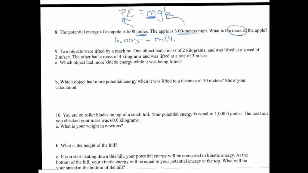 Kinetic Energy Worksheet Answers Worksheet