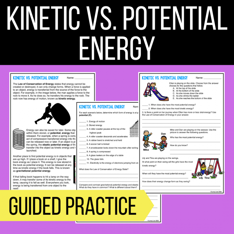 Kinetic Vs Potential Energy Guided Practice Worksheet PDF