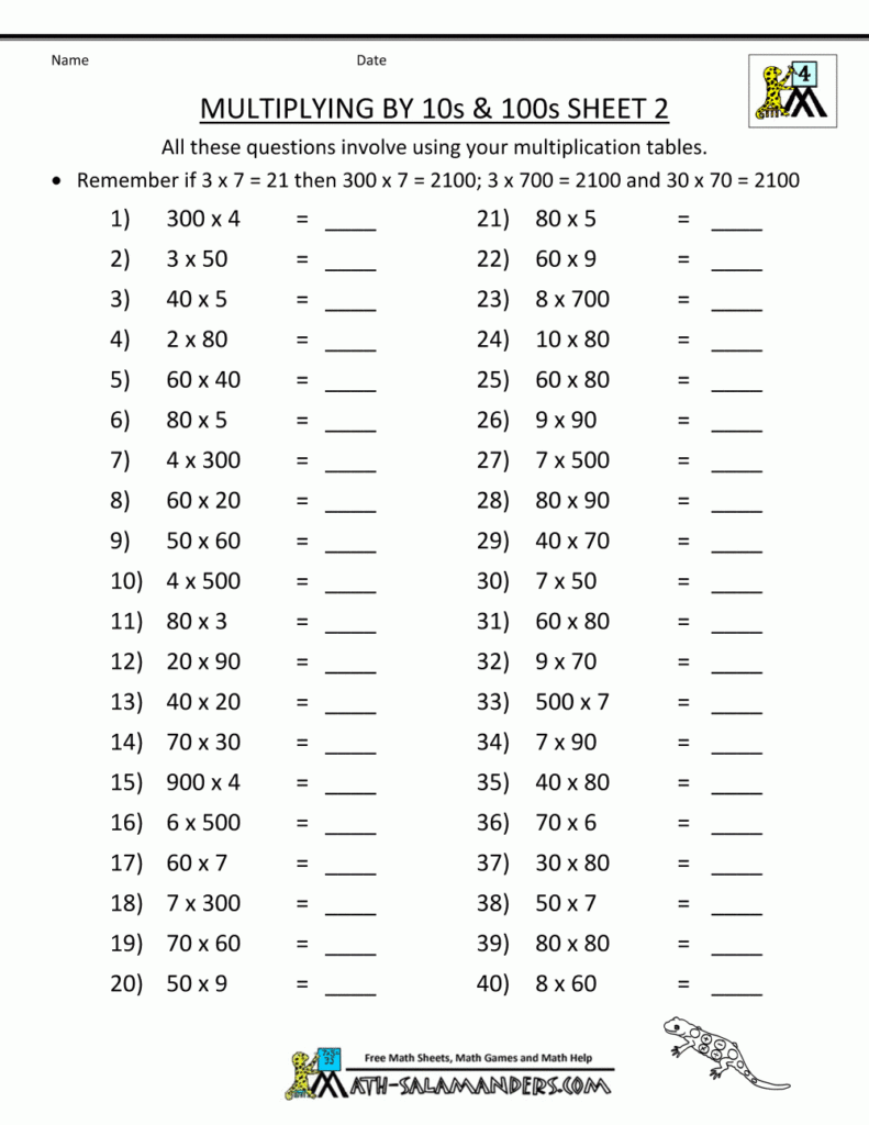 Multiples Of 10 Multiplication Worksheets