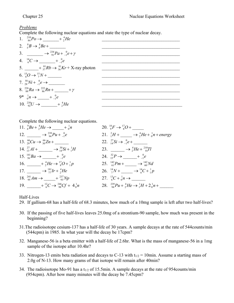 Nuclear Chemistry Worksheet Answer Key Word Worksheet