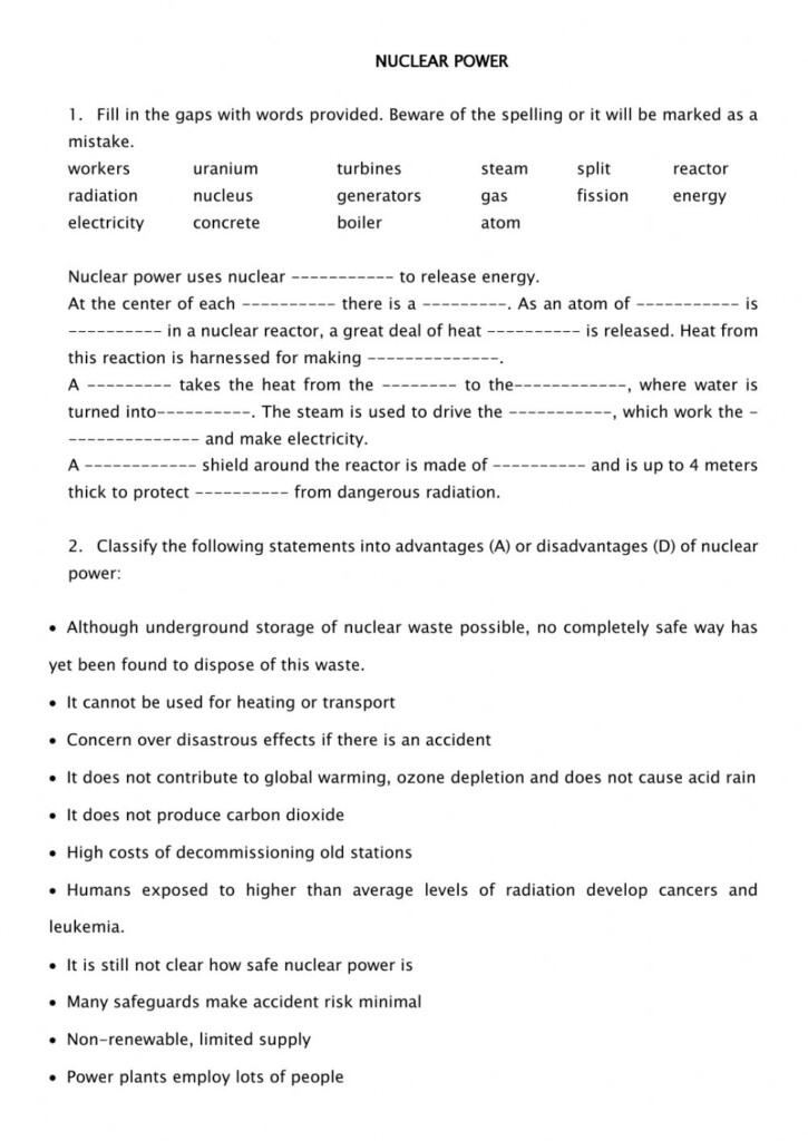 Nuclear Power Worksheet