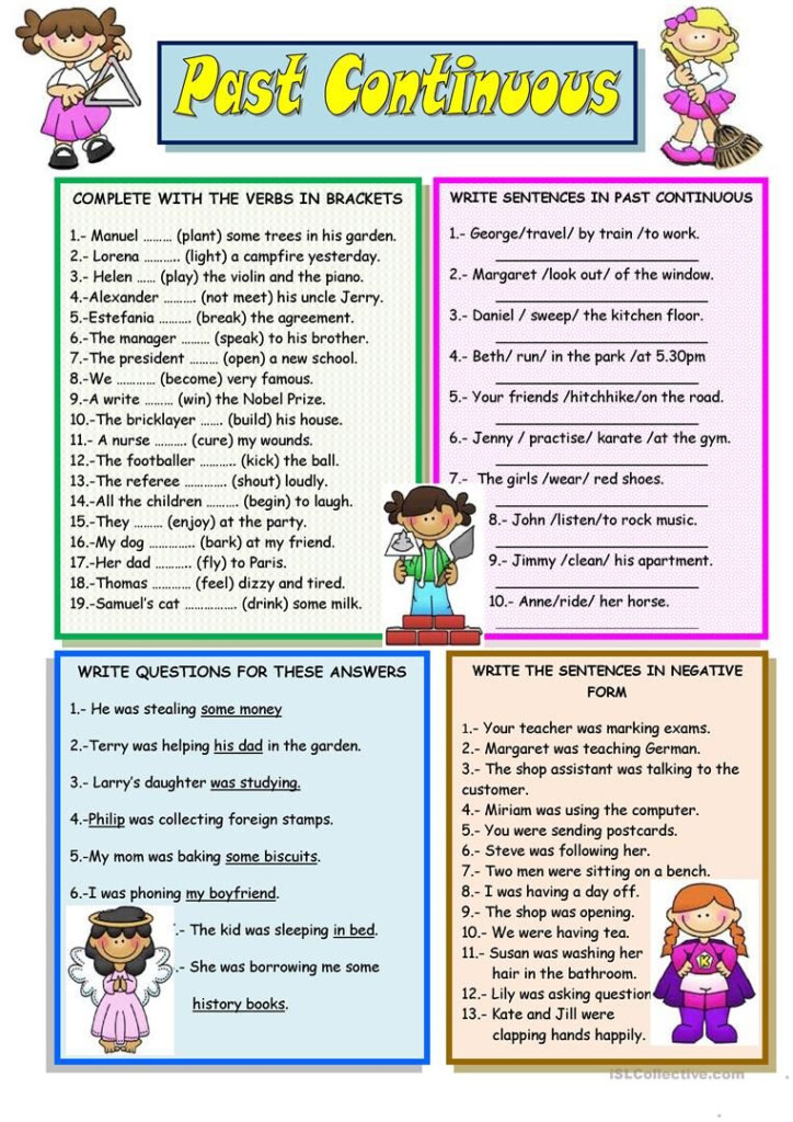 Past Continuous Worksheets Printable