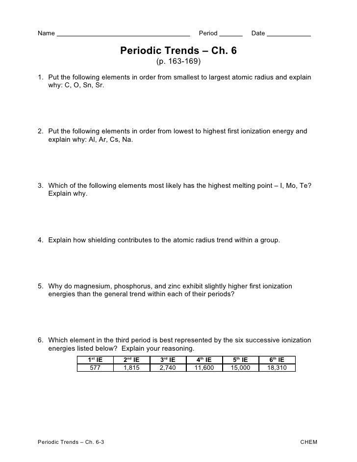 Periodic Trends Worksheet Answers Atomic Radius SHOTWERK