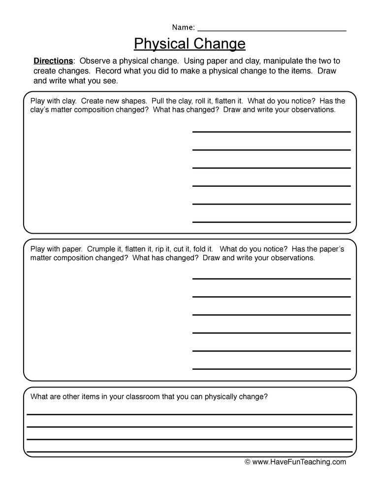 Physical Changes Observation Worksheet Have Fun Teaching