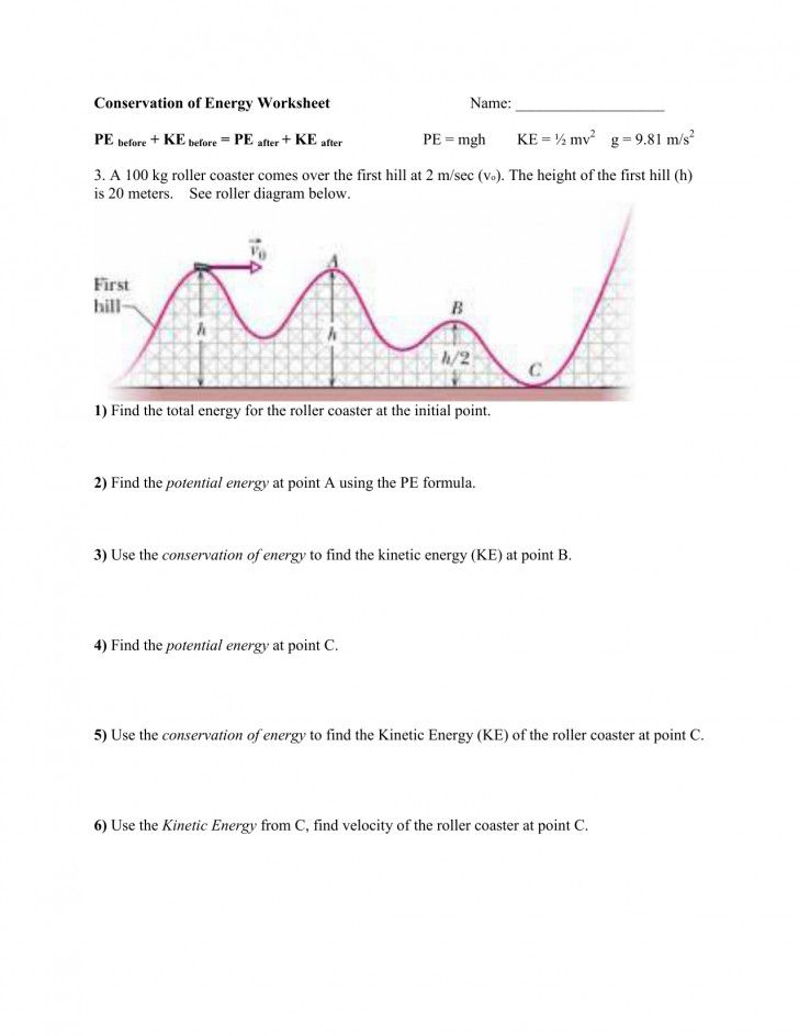 Physical Science Worksheet Conservation Of Energy 2 Answers Physics 