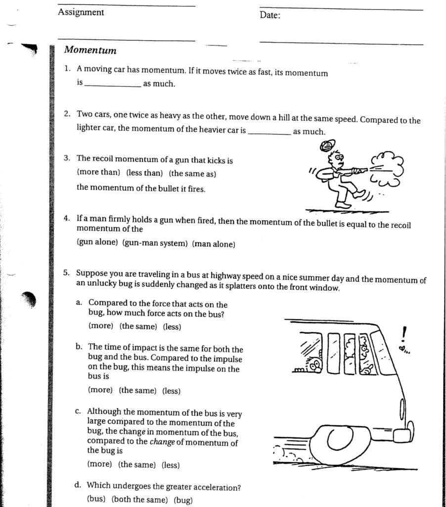 Physics Due Thur Nov 4 Mometum Worksheet