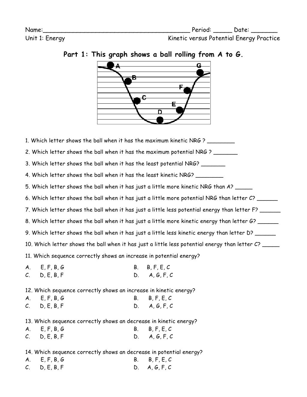 Potential And Kinetic Energy Worksheet Grade 7 Worksheet