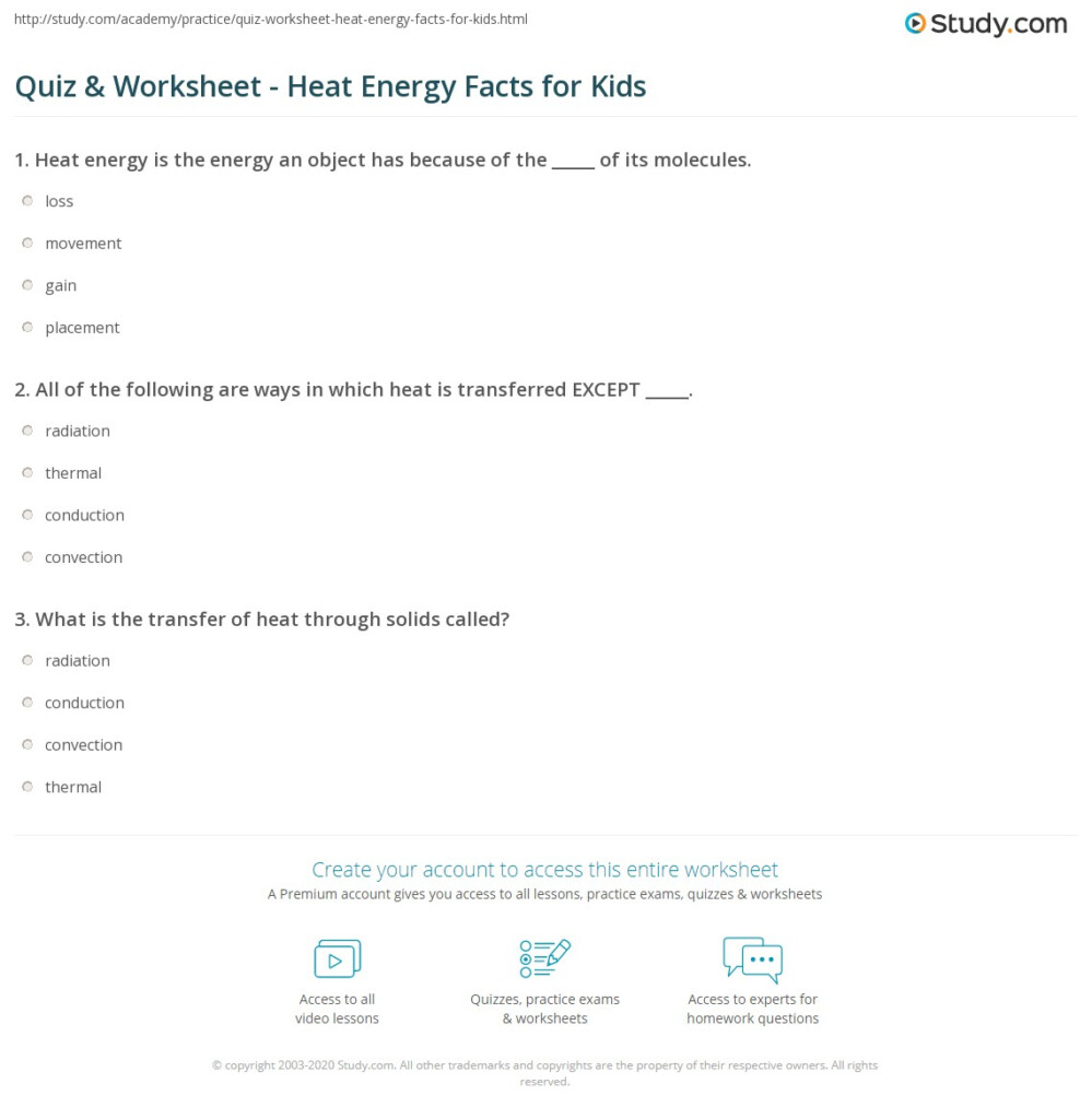 Quiz Worksheet Heat Energy Facts For Kids Study